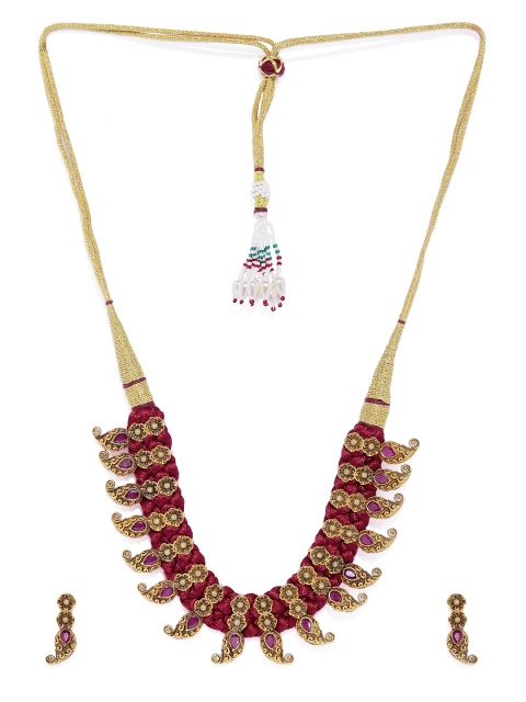 

Peora 18K Gold-Plated Traditional Cubic Zirconia Matte Finish Jewellery Set, Red