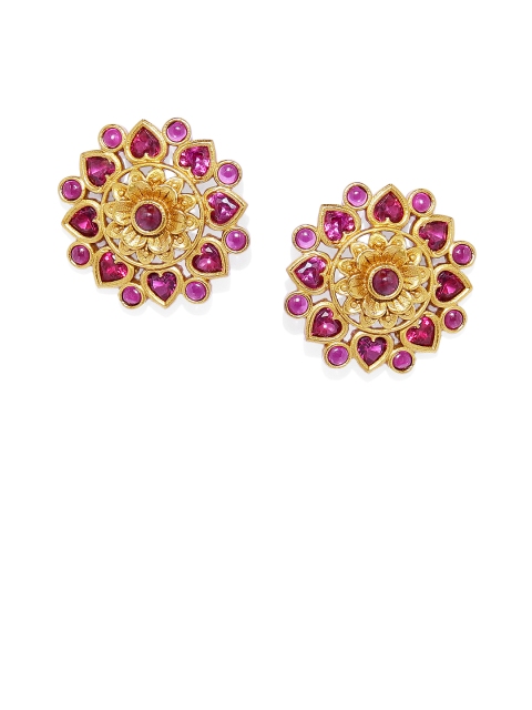 

Peora Gold-Plated & Pink Embellished Circular Studs