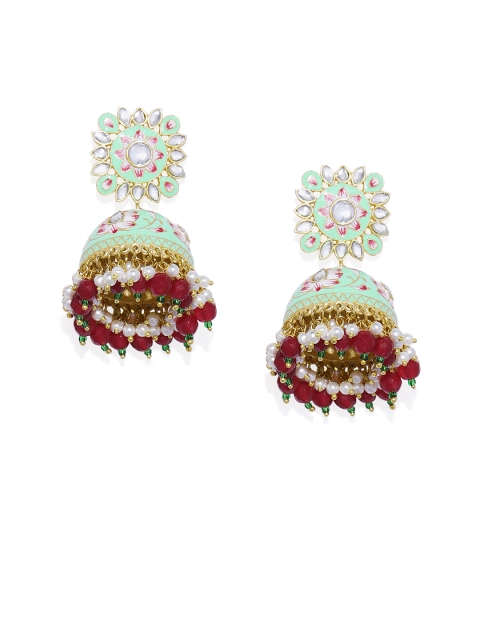 

Peora 18K Gold-Plated & Sea Green Meenakari Dome Shaped Jhumkas