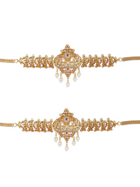 

Peora Set Of 2 18K Gold-Plated Ruby Pearls CZ Studded Matte Finish Armlet Bracelets