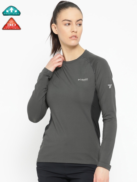 

Columbia Women Charcoal Grey Solid Omni-Heat 3D T-shirt