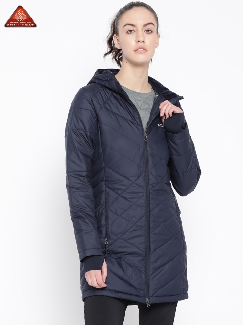 

Columbia Women Navy Blue Solid Heavenly Long Hooded Jacket