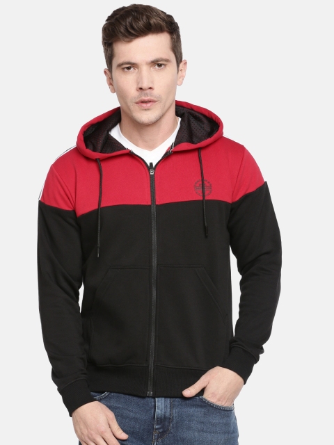 

Proline Active Men Black & Red Colourblocked Hooded Sweatshirt