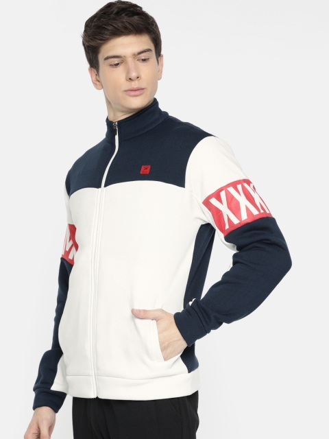 

Proline Active Men Off-White & Navy Blue Colourblocked Sweatshirt
