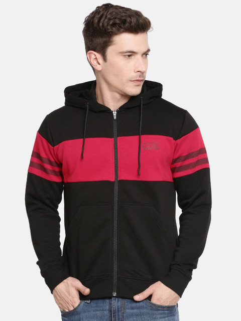 

Proline Active Men Black & Red Colourblocked Hooded Sweatshirt