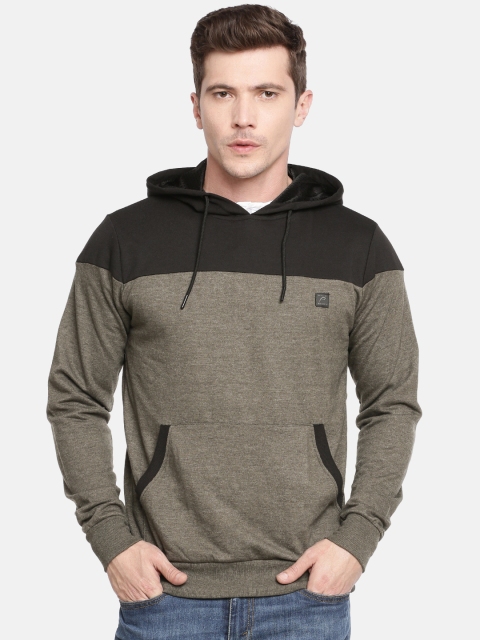 

Proline Active Men Olive Green & Black Colourblocked Hooded Sweatshirt