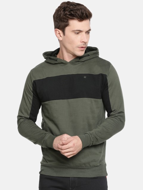 

Proline Active Men Olive Green Colourblocked Hooded Sweatshirt