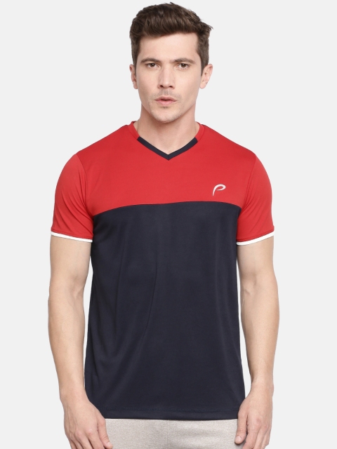 

Proline Active Men Red & Navy Blue Pro-Dry Colourblocked V-Neck T-shirt