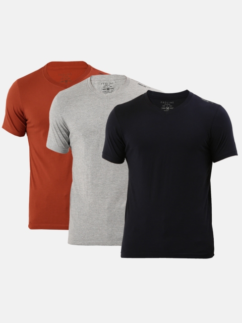 

Proline Active Men Pack Of 3 Solid V-Neck T-shirt, Rust