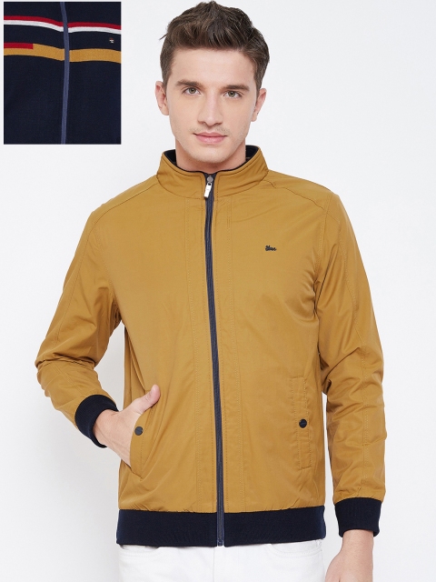 

Okane Men Mustard Yellow & Navy blue Solid Reversible Bomber Jacket