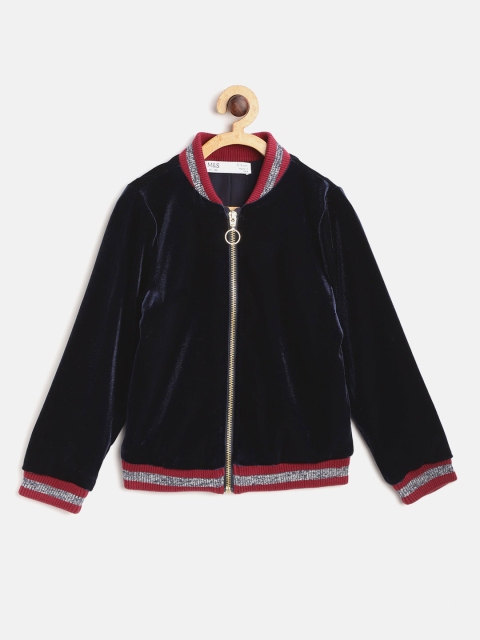 

Marks & Spencer Girls Navy Blue Velvet Finish Solid Bomber Jacket