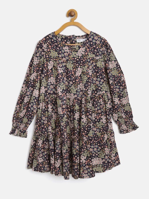 

Marks & Spencer Girls Navy Blue & Pink Printed A-Line Dress