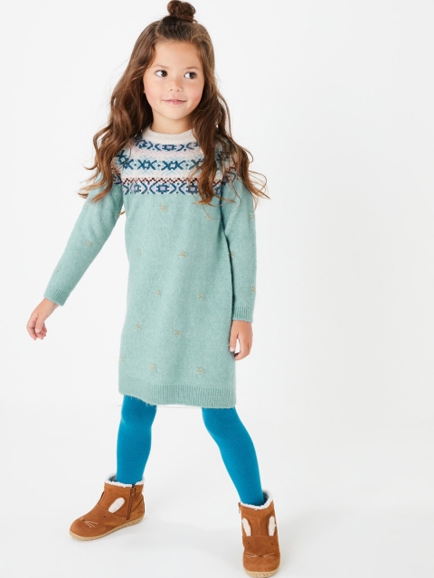 

Marks & Spencer Girls Blue & Off-White Fair Isle Self Design Sweater Dress with Tights