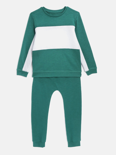 

Marks & Spencer Boys Green & White Solid T-shirt with Pyjamas