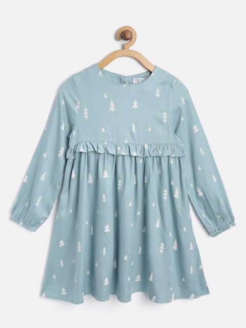 

Marks & Spencer Girls Blue Christmas Tree Printed A-Line Dress