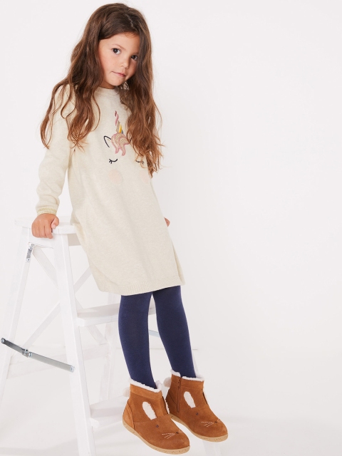 

Marks & Spencer Girls Cream-Coloured Unicorn Embroidered A-Line Dress with Stockings
