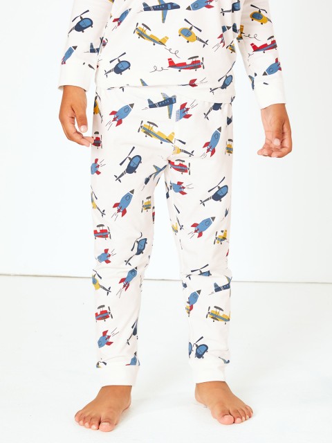 

Marks & Spencer Boys White & Navy Blue Printed Night suit