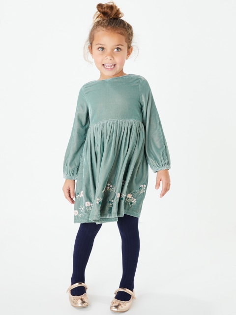 

Marks & Spencer Girls Green Embroidered Velvet Fit & Flare Dress