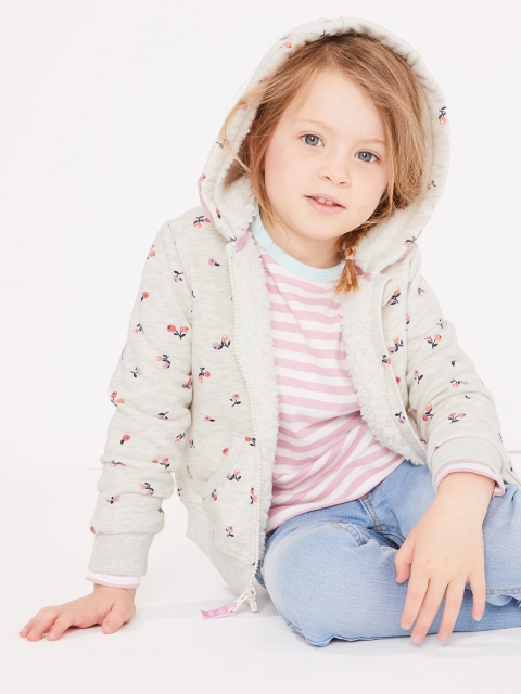 

Marks & Spencer Girls Off-White & Pink Cherry Printed Hooded Sweatshirt