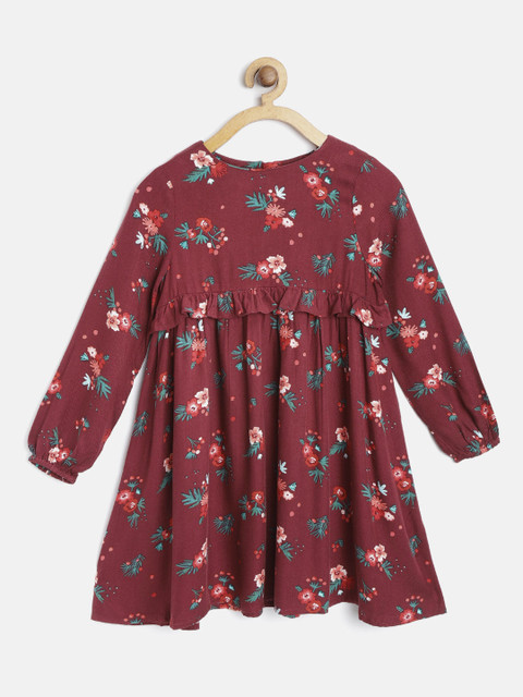 

Marks & Spencer Girls Burgundy & Green Printed A-Line Dress