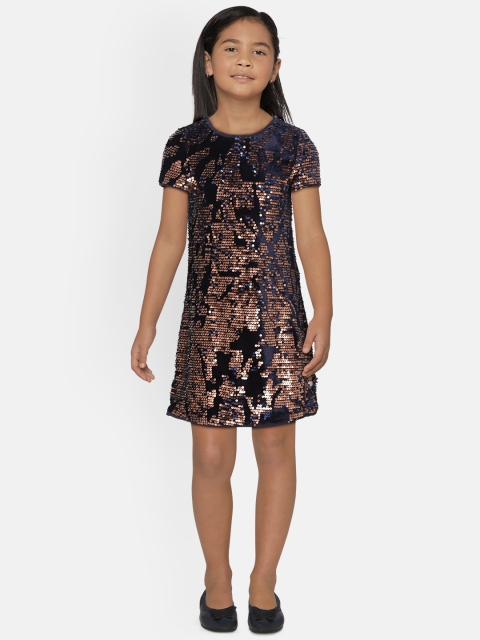 

Marks & Spencer Girls Navy Blue & Rose-Gold Mermaid Sequin A-Line Dress