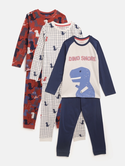 

Marks & Spencer Boys Pack of 3 Printed Night Suits, Rust