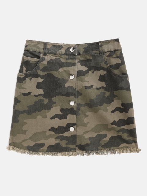 

Marks & Spencer Girls Olive Green & Beige Camouflage Print Denim A-Line Skirt