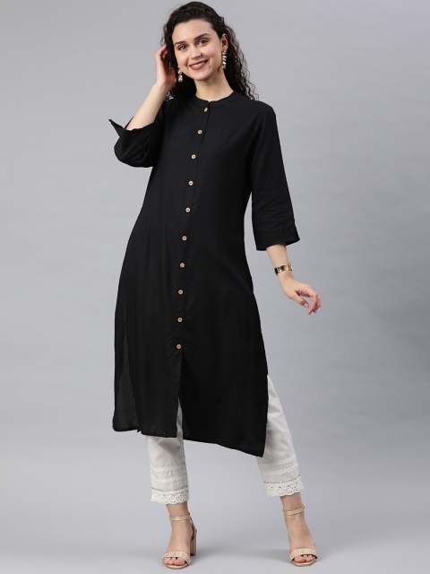 

Juniper Women Black Solid A-Line Kurta
