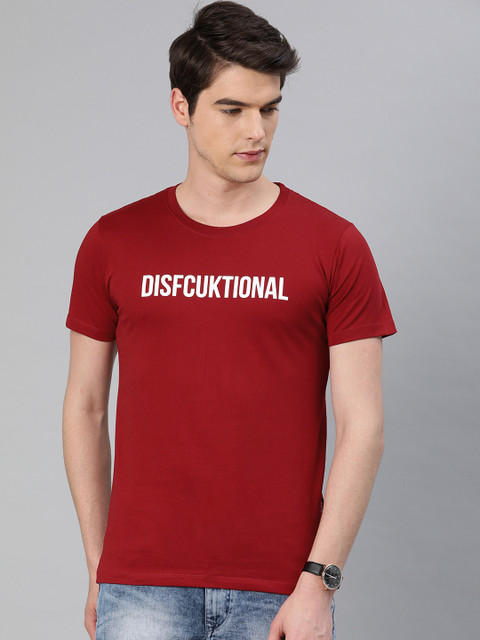

French Connection Men Maroon Printed Round Neck T-shirt