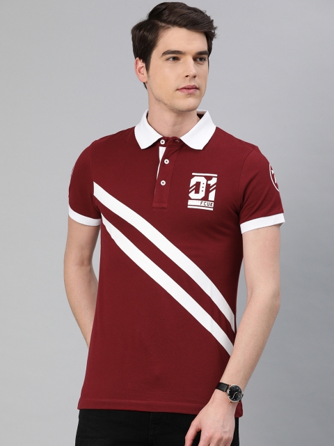 

French Connection Men Maroon & White Printed Polo Collar T-shirt