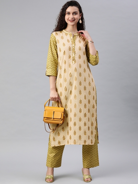 

Juniper Women Green & Beige Printed Kurta with Trousers