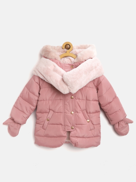 

Marks & Spencer Girls Dusty Pink Solid Hooded Parka Jacket with Scarf & Gloves