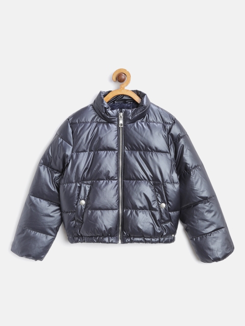 

Marks & Spencer Girls Gunmetal-Toned Solid Puffer Jacket, Metallic