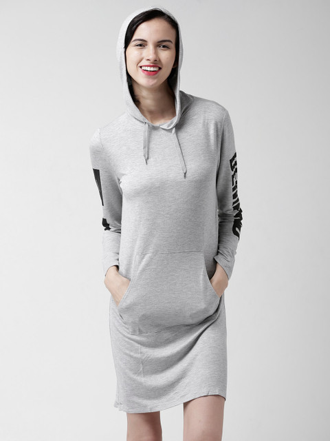

FOREVER 21 Grey Melange Hooded Jersey Midi Dress