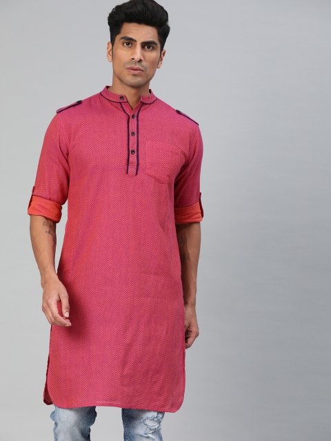 

Svanik Men Pink Woven Design Straight Kurta