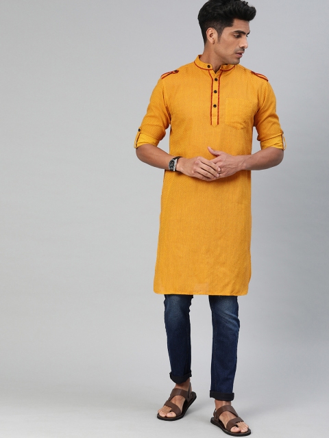 

Svanik Men Mustard Yellow Woven Design Straight Kurta