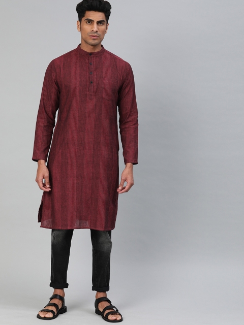 

Svanik Men Maroon & Black Striped Straight Kurta