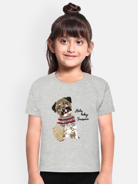 

Marks & Spencer Girls Grey Melange Flip Sequinned Round Neck T-shirt