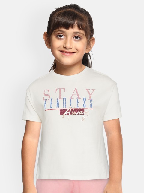 

Marks & Spencer Girls White & Pink Stay Fearless Print Round Neck T-shirt
