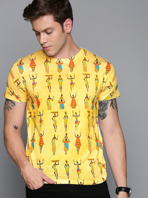 

Wear Your Mind Men Yellow Printed Round Neck T-shirt