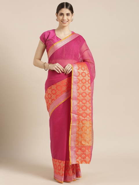 

Blissta Magenta Pink Cotton Blend Solid Kota Saree
