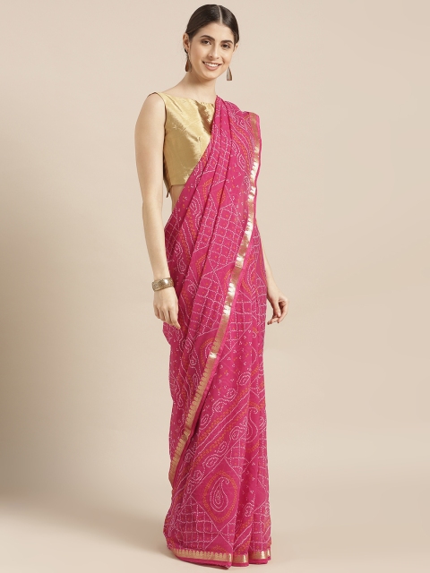 

Blissta Pink Poly Georgette Printed Bandhani Saree