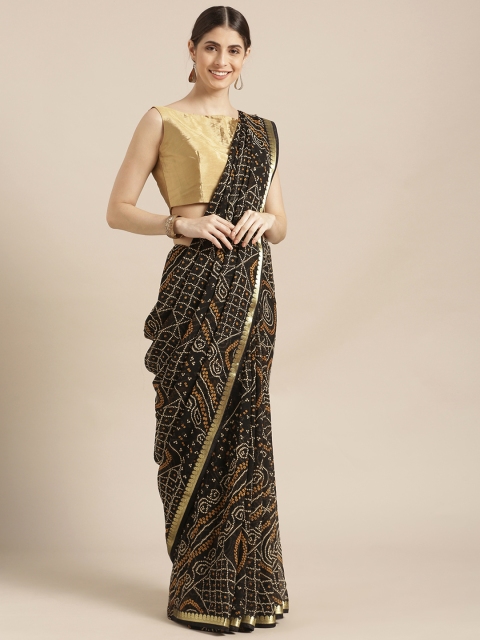 

Blissta Black & Beige Poly Georgette Printed Bandhani Saree