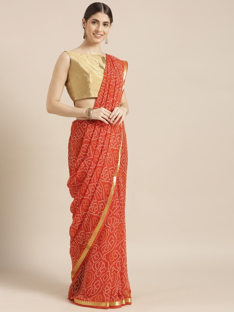 

Blissta Orange Poly Georgette Printed Bandhani Saree