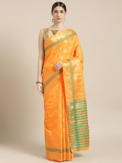 

Blissta Yellow Silk Blend Woven Design Kanjeevaram Saree