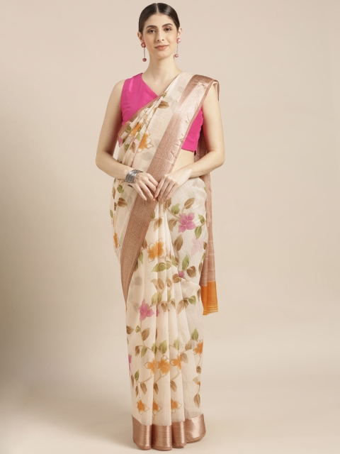 

Blissta Cream-Coloured Printed Silk Cotton Saree
