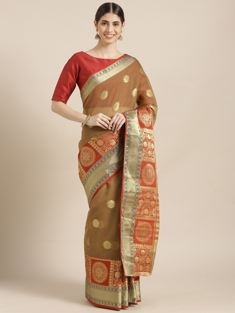 

Blissta Brown Cotton Blend Woven Design Kota Saree