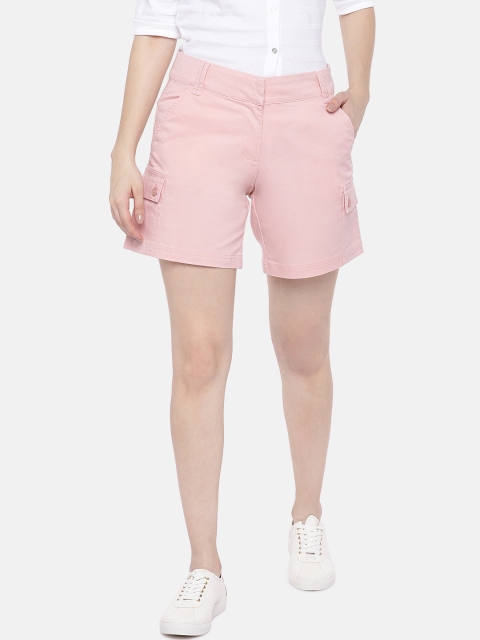 

Cottonworld Women Pink Solid Regular Fit Cargo Shorts