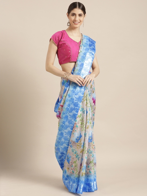 

Blissta Blue Printed Silk Blend Saree