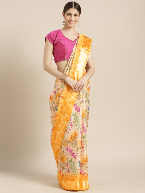 

Mitera Beige & Yellow Silk Blend Printed Saree